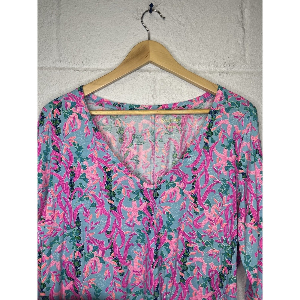 Lilly Pulitzer Tessa Dress XL Seaweed Samba V Neck 3/4 Sleeve Pink Blue Green - Picture 3 of 7